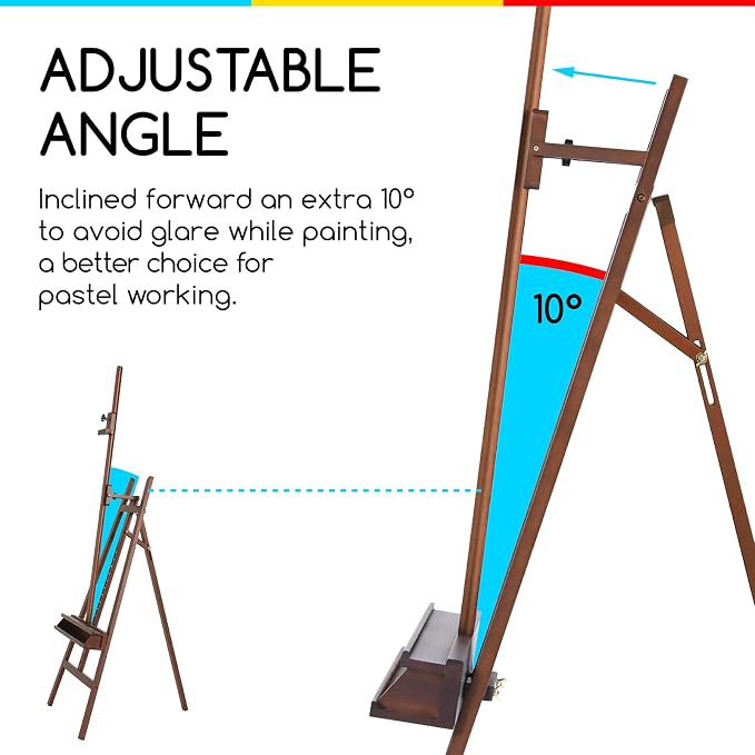 MEEDEN Large Easel Stand for Painting: Beech Wood Painting Easel for Adults | Solid Beech Wood Artist Easel - Studio Easel for Adults with Brush Holder, Holds Canvas up to 48" - Walnut