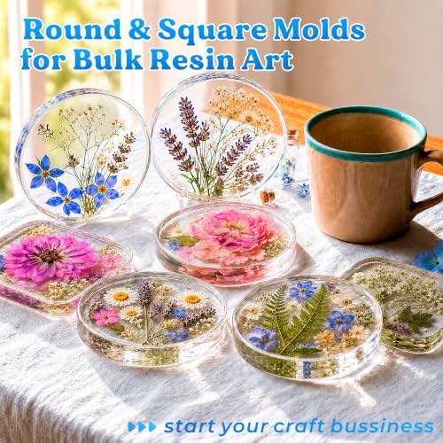 LET'S RESIN 12 Cavity Extra Deep Resin Coaster Molds, Large Silicone Molds | for Resin and Flower Preservation, 4 Inches Square/Round Epoxy Coaster Molds for Cups Mats, DIY Craft