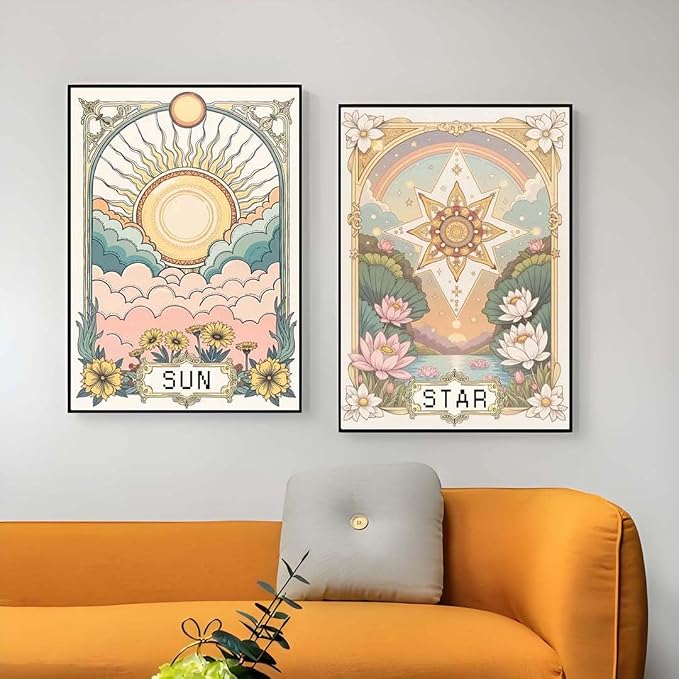 3Pack Vintage Tarot Astrology Diamond Art Kits for Adults,Sun,Moon,Star 5D Diamond Painting Kit,Diamond Dot Gem Art Painting Kits for Beginners-DIY Paint Crafts Kits for Home Wall Decor 12 X 16Inch