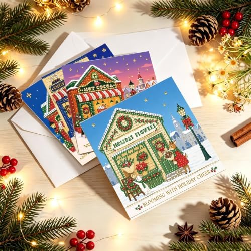 BAYUNOE 6Pcs Christmas Diamond Art Painting Greeting Card Kit with Envelope