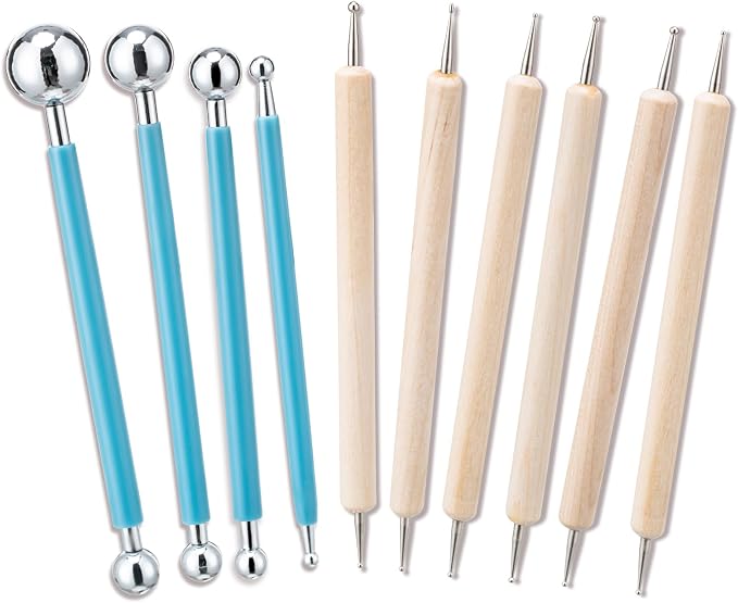 Amrules 10Pcs Double-Ended Stainless Steel Dotting Tools with Multiple Size | Lightweight & Versatile, Multiple Sizes for Precision Dots & Details, Ideal for Rock Painting, Pottery, Nail Art, and More