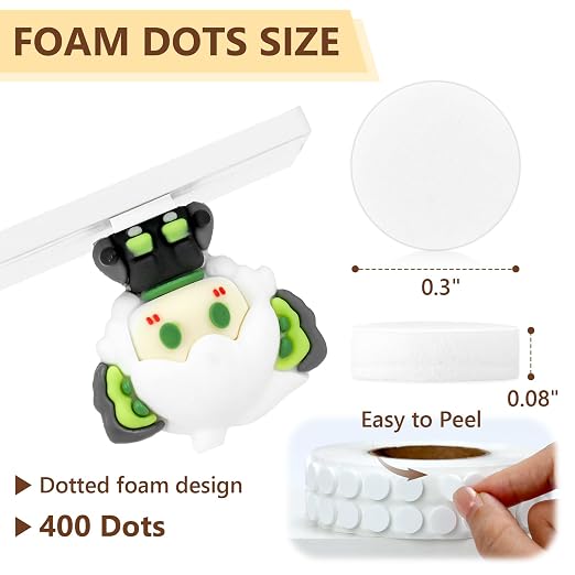 400 PCS 2mm Double Sided Foam Dots 0.3" Foam Round Dots 3D Foam Tape Craft Double Sided Dual Adhesive Foam Mounts Foam Pop Dots For Art Crafts Diy Handmade Scrapbook(White,0.3" Diameter,2mm Thick)