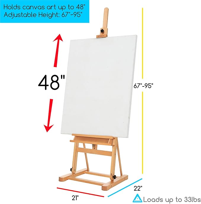 MEEDEN Studio Wood H-Frame Easel: Art Easel with Storage for Artist | Beech Wooden Artist Painting Easel - Floor Easel with Movable Tilting for Adults Artist Art Students Beginners Natural