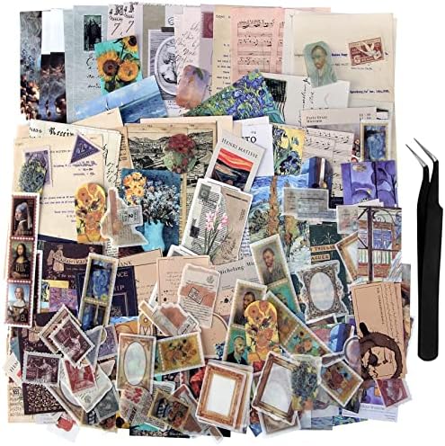 TIYPKE 200pcs Artistic Stickers for Journaling Supplies - Aesthetic Vintage Paper for Scrapbooking, Planners, Notebook, DIY Craft Kits, Postage Stamp Journal