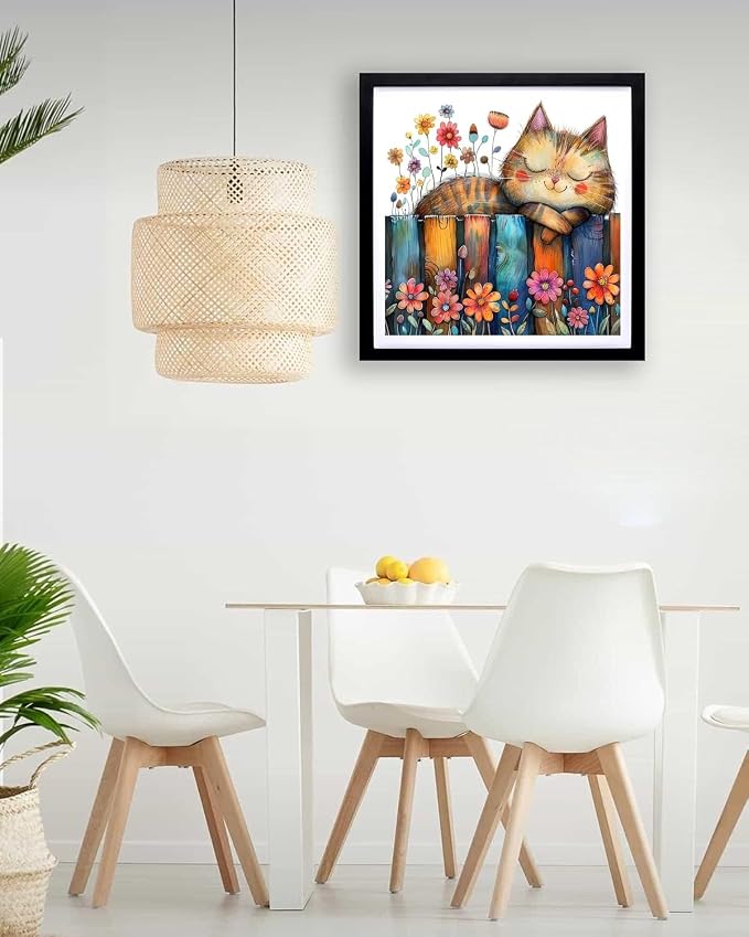 TCDZMYGS Cat Paint by Numbers Kit for Adults Beginner,Flowers Adult Paint by Number Kits on Canvas with Frame,DIY Acrylic Oil Painting by Numbers Kits for Home Wall Decor 10x10 inch