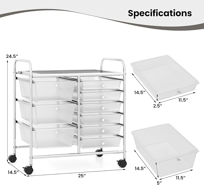 Giantex 9 Drawers Rolling Cart, Classroom Organizers, Storage Cart with Wheels, for Teacher Office Home School Supplies Tool Craft Art Paper, Clear