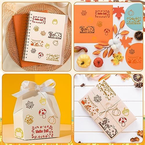 CUweipeng Fall Wooden Rubber Stamps Set Pumpkin Animal Stamp with Ink Pads