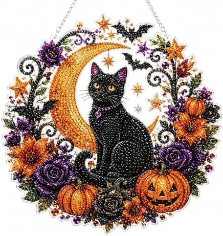 Halloween Diamond Art Hanging Kits for Adults Beginners, DIY Acrylic 5D Special Shaped Crystal Diamond Gem Art Painting for Window Pendants Home Garden Wall Hanging Kits Hanging Ornament (Style C)