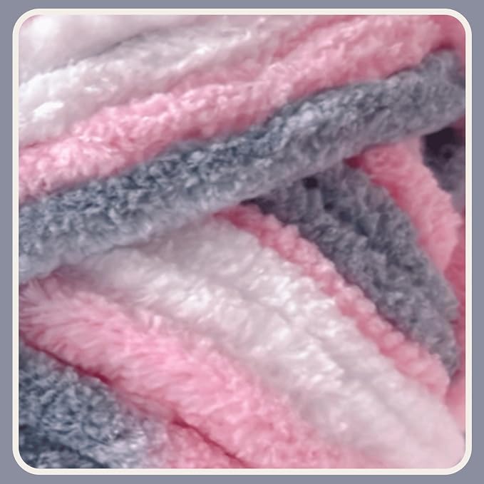 4 * 3.5Oz Soft Velvet Yarn Chenille Yarn for Crocheting and Knitting – Light Bulky (93 Yards/100g) - Microfiber Polyester - Yarn for Blanket Amigurumi Weaving Crafts (Pink Gray Mix, 4 Pack)