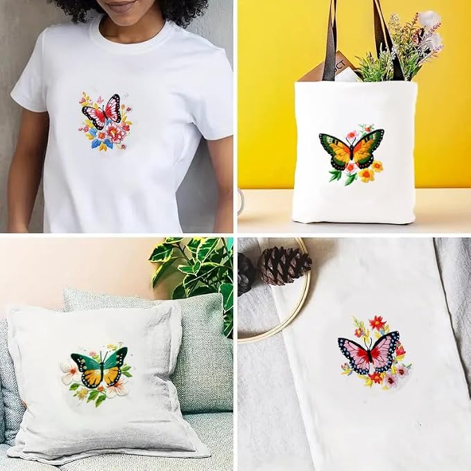 Zhenqing Butterfly Embroidery Kit 11.4x11.4 Inch - Complete Embroidery Set with Fabric, Threads, Needles & Hoop - Beginner-Friendly DIY Craft Kit for Adults (C0040)