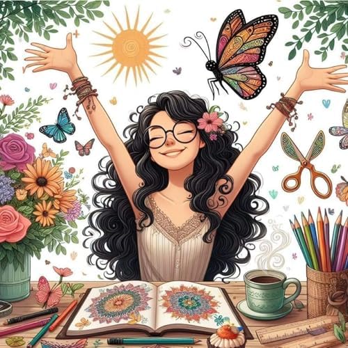 Painting Girl Diamond Art Kits for Adults, DIY Diamond Painting Kits Round Diamond Dots for Adults, 5D Full Drill Painting Kit Art and Crafts for Adult Home Wall Decor 14 X 14inch