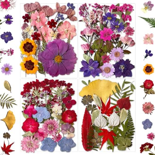 MIKIYA 85Pcs Dried Pressed Flowers for Resin Molds, Real Natural Bulk Dry Floral Leave for DIY Art Crafts, Epoxy Jewelry, Candle, Soap Making, Nails Decors Gifts