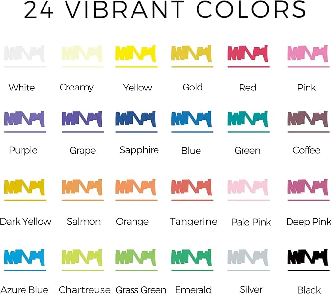 Artecho Acrylic Paint Markers 24 Colors with Brush Tip and Fine Tip