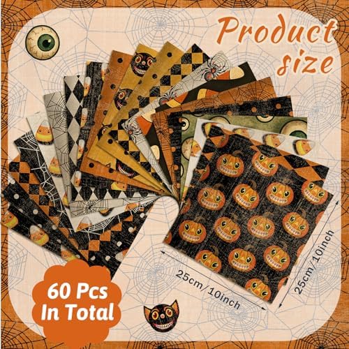 HunnmingRe 20 Pcs 10''x10'' Vintage Halloween Quilting Fabric Squares