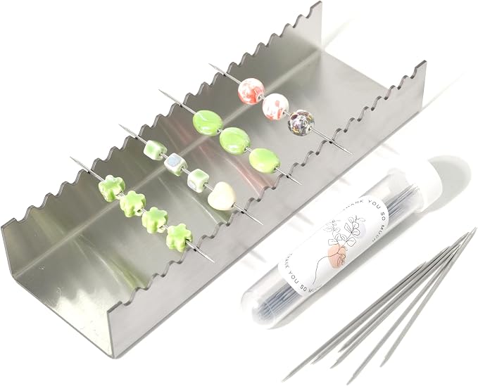 UPTTHOW Bead Baking Rack for Polymer, Jewelry Making Tool with 20 Skewers | Stainless steel rack and skewers, heat-resistant, reusable, 3.5" length skewers in tube, 20 grooves for drying and baking