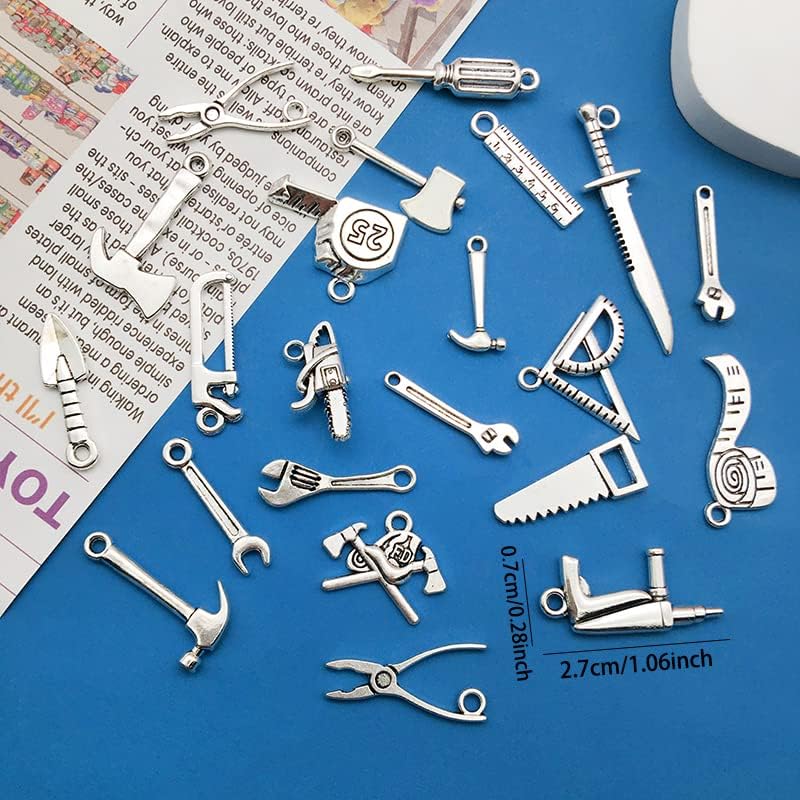 WOCRAFT 120pcs Antique Silver Tool Charms for Jewelry Making Alloy Tool Fathers Day Charms for DIY Crafts (SN014)
