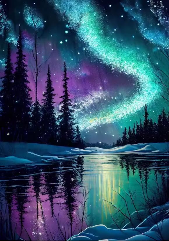 SHONGSHU Diamond Art Kits for Adults-Colorful Starry Forest Landscape Diamond Painting Kits for Adults Beginners, 5D DIY Full Drill Round Rhinestone Gem Art Crafts Paintings for Home Wall Decor (SK2)