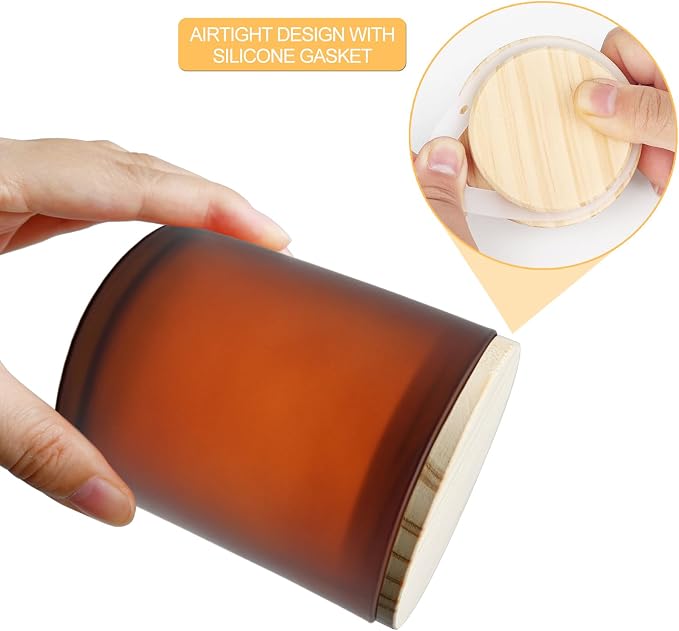 SHOWIN 10 OZ Thick Candle Jars for Making Candles 15 Pcs, Empty Jars with Wood Lids for Candle Making, Sample Container, Frosted Brown