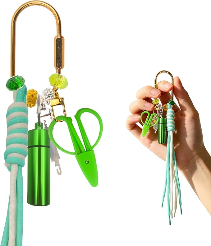 MAGNEECH Needlepoint Keychain Kit, Needlepoint Bag with Mini Embroidery Scissors, Needle Threader, Needle Holder Tube & Gold Keyring, Portable Cross Stitch Sewing DIY Crafts (Green)
