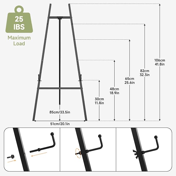 Black Easel Stand for Sign, 4-Tier Display Easel with Adjustable Chain | Heavy Duty Art Easel for Painting, Wedding Sign, Party, Posters & Commercial Display