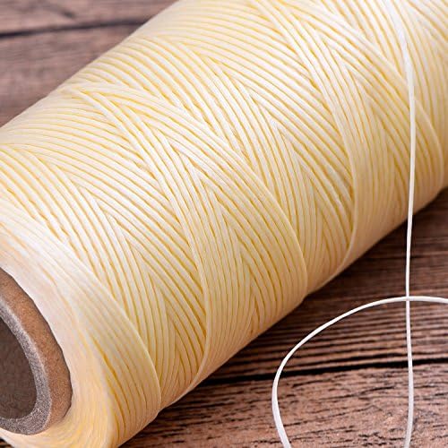 Eboot 284 Yards Waxed Thread 150d 1 mm Leather Sewing Waxed Thread Cord for Leather Craft DIY, Bookbinding, Shoe Repairing, Hand Stitching(Beige)