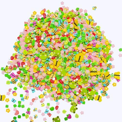 100G Polymer Clay Sprinkles for Crafts, Bee Frog Pink Blossom Slices Embellishments for DIY Crafts Nail Art Supplies Cellphone Decoration Accessories (Pink)