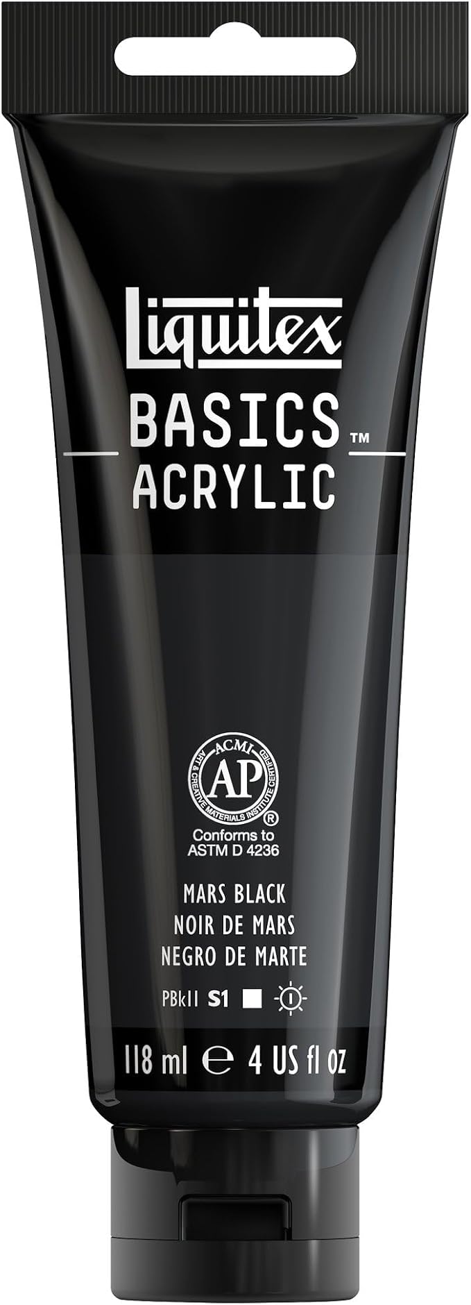 Liquitex BASICS Acrylic Paint, 4-oz Tube, Mars Black | Medium Viscosity, Satin Finish, Lightfast, Fine Art Pigments, Range of Opacities, Easy Blending