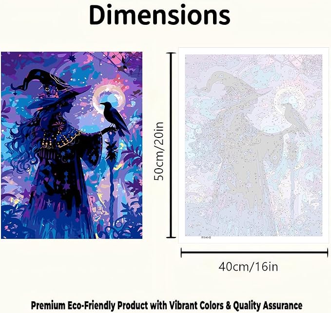 CraftBliss ArtVibe Paint by Numbers for Adults - Magic Witch DIY Acrylic Painting Kit on Canvas, Purple Night Fantasy Canvas Art for Wall Decor, Beginner Paint Kit, 16x20 Inch (No Frame)