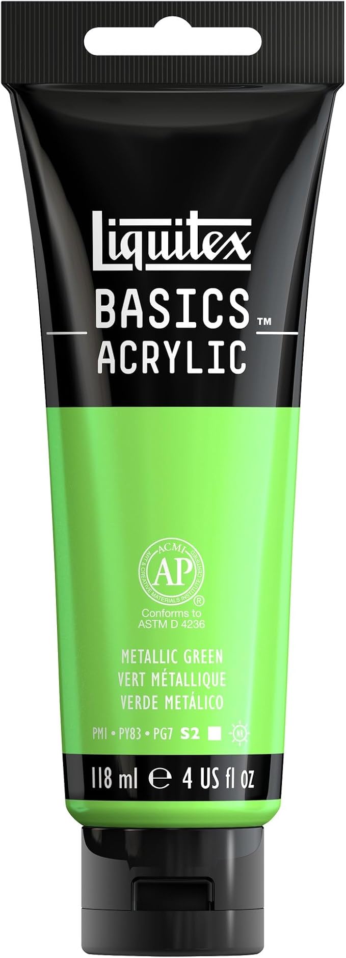 Liquitex BASICS Acrylic Paint, 4-oz Tube, Metallic Green | Medium Viscosity, Satin Finish, Lightfast, Fine Art Pigments, Range of Opacities, Easy Blending