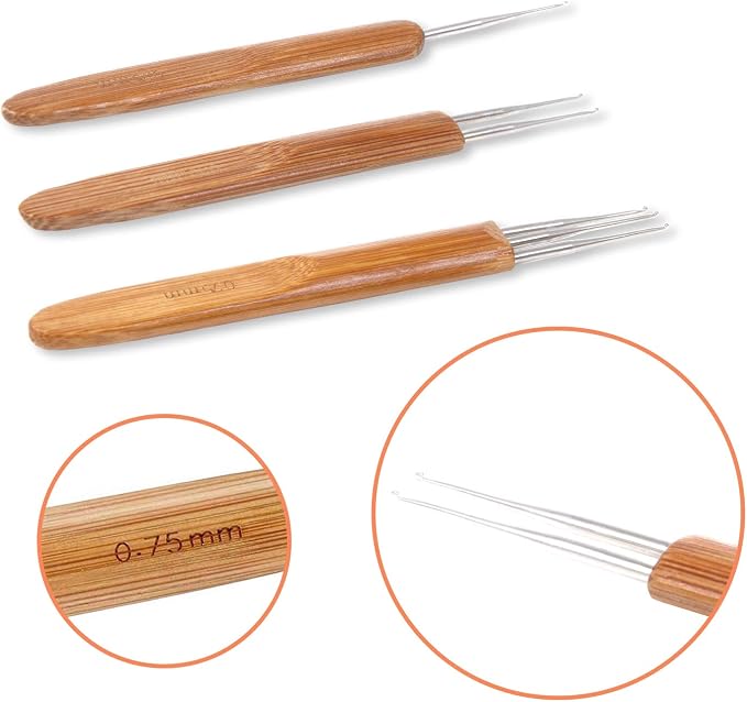 AUGSUN Dreadlock Crochet Hook Tool 0.75mm Hair Crochet Needle for Locs | Braid Hair Crochet Needle, 3 Dreadlocks Needle, 2 Locking Tool, Dreadlock Locs Weaving Hair Extension Craft DIY