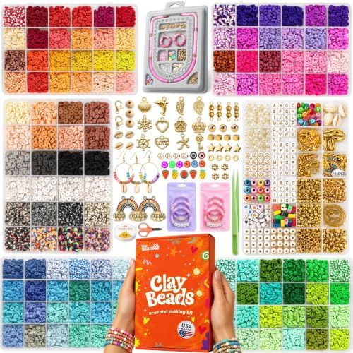 23000+ Clay Beads Bracelet Making Kit for Girls-120 Colors 6 boxes, Polymer Heishi Beads for Jewelry Making Kit, Charms for Bracelets,Bead Board Arts and Crafts Gifts for kids Fun Crafts for adults