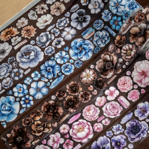 6 Rolls Floral Washi Tape Set,Pre-Cut Scrapbook Flower Tape Stickers for Journaling Supplies,Junk Journal,Scrapbooking,Notebook,Phone Case,Cups,Planner(Flower Dwelling Leisurely)