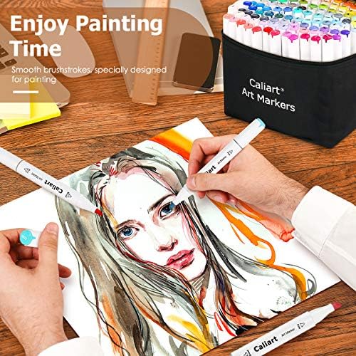 Caliart 180 Colors Alcohol Markers Fine & Chisel Dual Tip Art Markers Set | Permanent Pens for Adult Coloring Books, Beginners Artists Hobbyists, Drawing Illustration Sketch, School Supplies Art Gifts