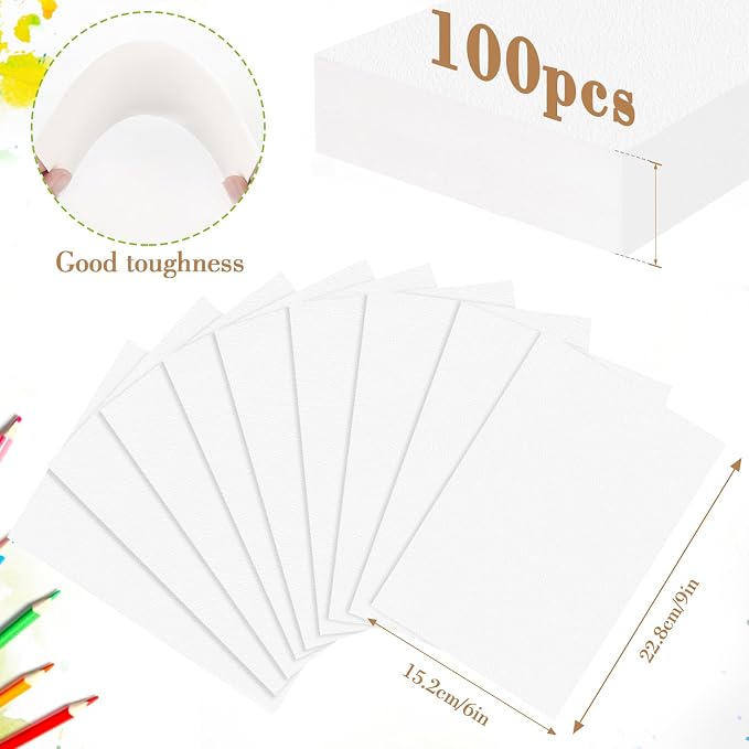 100PCS 9x6 Watercolor Paper Bulk, 140lb/300g Cold Press Thick Water Color Paper Pad for Child Adult, White Art Paper for Drawing Painting Markers Gouache, Textured Cotton Paper Sheets