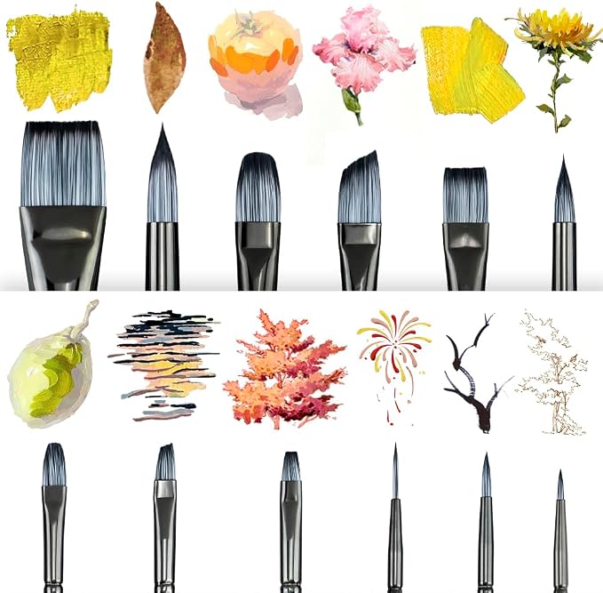 Transon Artist Paint Brush Set of 12 for Watercolor Acrylic Gouache Oil and Tempera Painting
