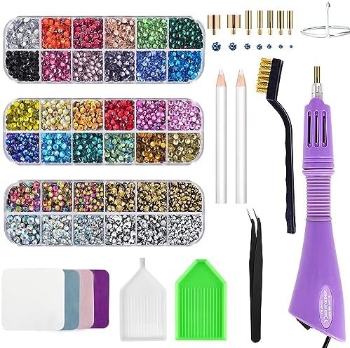 Epesl Bedazzler Kit with Rhinestones, Hot Fixed Gems Craft Applicator - Diamond Painting Pen, Wax Pencil, Tweezers, Tray, Cleaning Brush, Picker Rhinestones Crystals for DIY Clothes Shoes