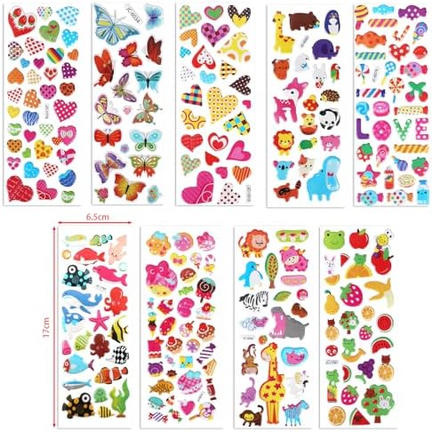 20 Sheets Puffy 3D Stickers for Kids & Toddlers, Variety Adhesive Sticker | Includes Animals Numbers Letters Fruits for Scrapbooking Journal Water Bottle DIY Craft (Girl Style)