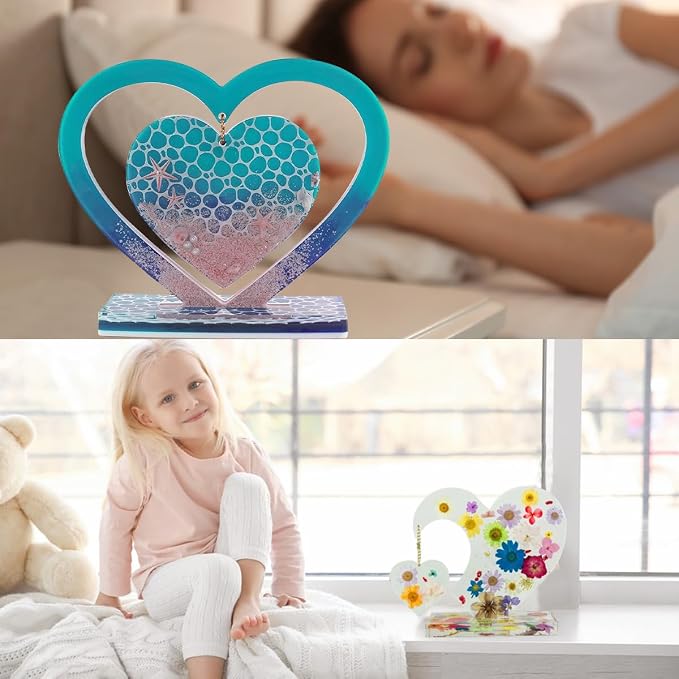 2 Set 3D Photo Frame Resin Molds, FineGood Heart Shape Silicone Molds for Resin, DIY Personalised Picture Frame Epoxy Resin Moulds Art Craft for Wedding Home Decor