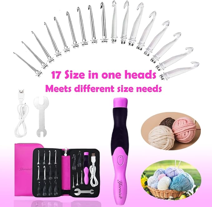 Yarniss 17 Size Lighted Crochet Hooks Set with USB Recharger 2.5~14.0 mm