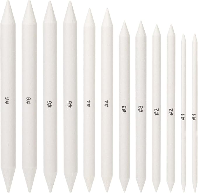 Sliverdew Blending Stump, 12 PCS Tortillions Blending Pencil Oil Pastel Blending Tools Shading Pencils Soft Paper Felts Sketch Blending Sticks for Artist Student Sketch Drawing Supplies (6 Sizes)