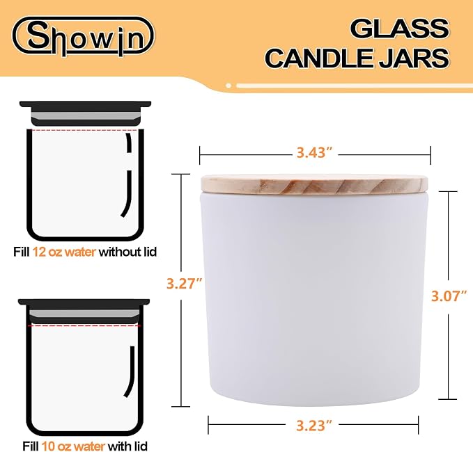 SHOWIN 12 OZ Thick Candle Jars for Making Candles 12 Pcs, Empty Jars with Wood Lids for Spice Jars, Sample Container, Matte White
