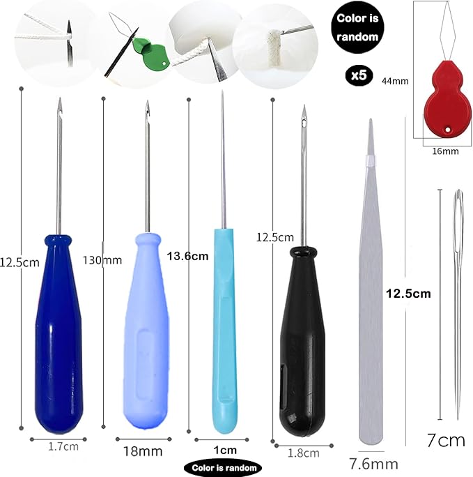 11 PCS Candle Punch Wicking Needle tools with Hook & Eye Mold Hole Punch Candlewick Inserting Tool Tweezer for Silicone Molds Large-Eye Candle Wicking Needle Threader for Candlewick of All Thicknesses