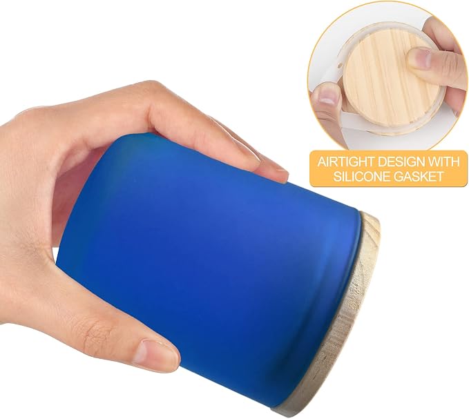 SHOWIN Thick Candle Jars for Making Candles 12 Pcs, 7 OZ Empty Jars with Wood Lids for Candle Making, Sample Container, Frosted Blue