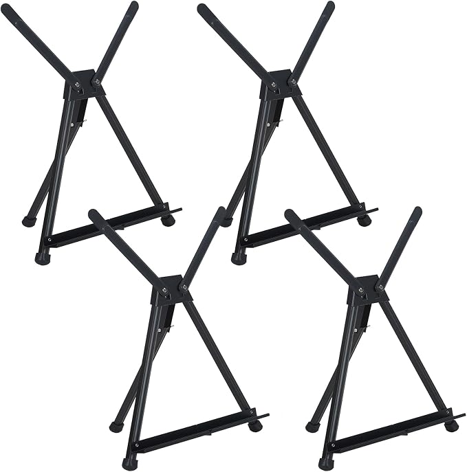 MEEDEN 4pcs Tabletop Easels: Metal Easel Stand for Painting & Display | Aluminum Desktop Art Easel - Foldable Portable Tripod Stand for Canvas, Paintings, Photos, Books, Signs, Poster