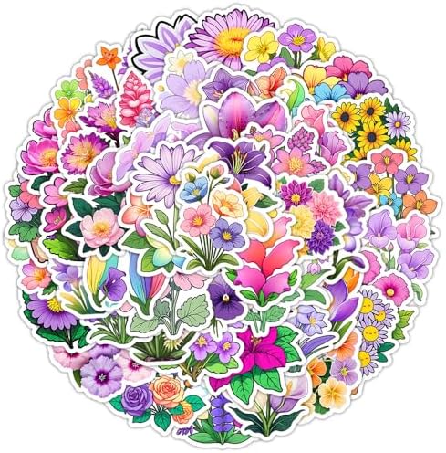 50 PCS Waterproof Colorful Floral Vinyl Stickers Pack