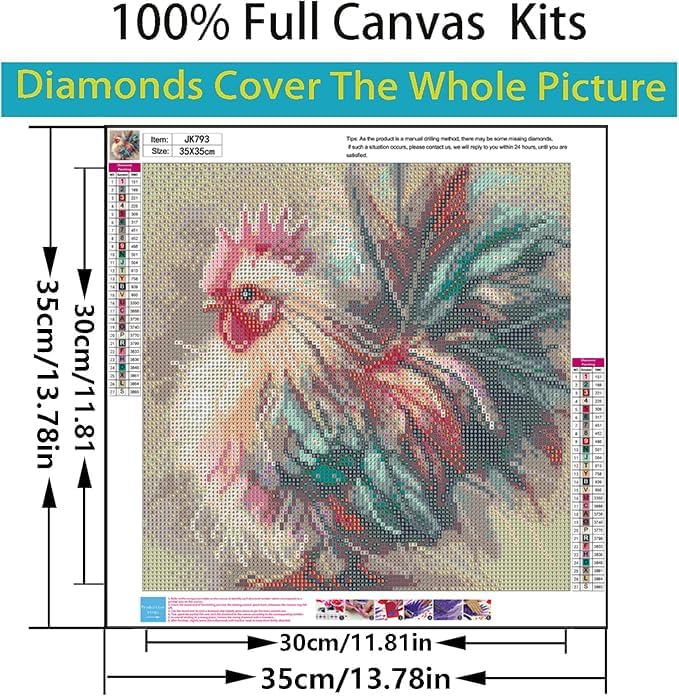 Acelii Colorful Rooster 5D Diamond Painting Kits for Adults Beginners | DIY Full Round Drill Diamond Art Kits,Paint by Diamonds Dots Gem Art Crystal Easy,Home Wall Decor 13.78X13.78 Inch