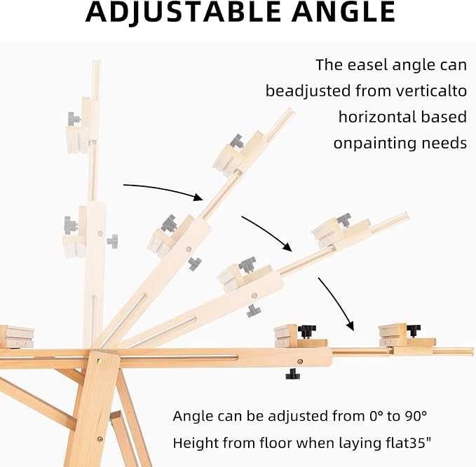 Falling in Art Studio H-Frame Easel with Tilting & Flat Position, Natural