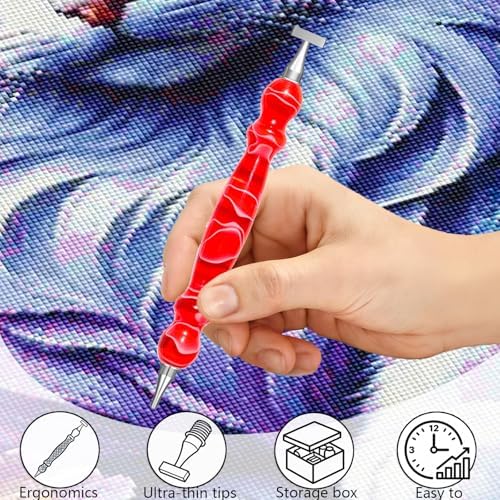 ZYNYXY 17PCS Ergonomic Diamond Art Pen Kits, with Multifunctional Metal Stainless Steel Screw Thin 1, 3, 6, 9, Tips, Correction Placers Roller Accessories(D-Red + Pink + White+ 5 PCS Tips)