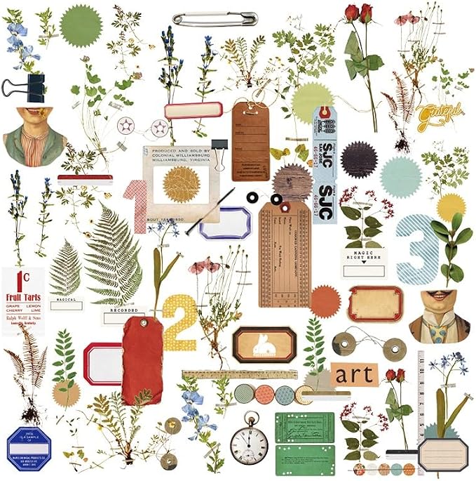 CATaireen Vintage Junk Journal Ephemera Scrapbooking Supplies Translucent Vellum Paper Stickers Card Making Decal Art Aesthetic for Adults (Ephemera Botanical)