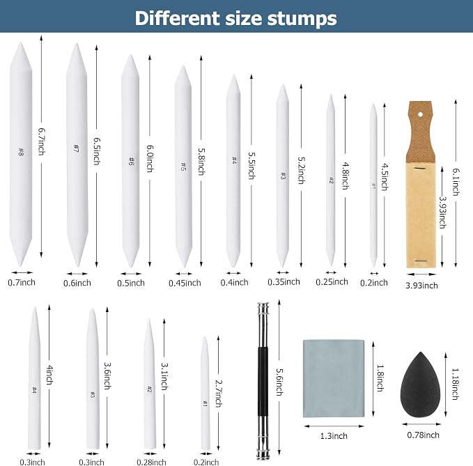 AGPTEK 48 PCS Sketch Drawing Tools, 20 Blending Stumps Set